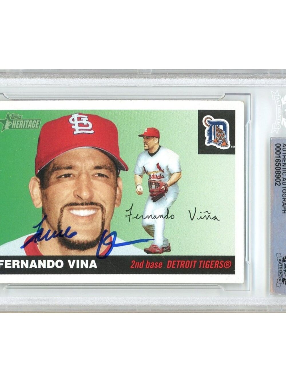 Fernando Vina Signed 2004 Topps Heritage #305 StL Cardinals Beckett BAS Slabbed